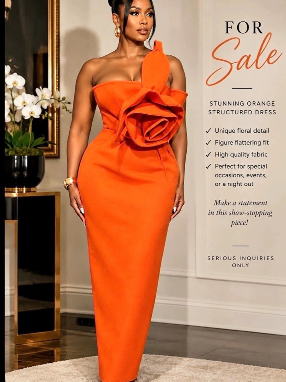 Orange Sculptural Maxi Dress Like New